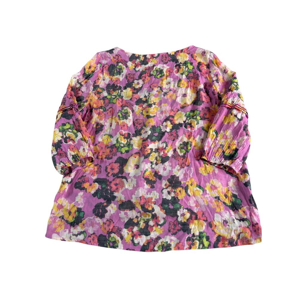 Hope & Harlow XL Pink Floral Blouse Crochet Lace 3/4 Sleeve Boho Cottagecore